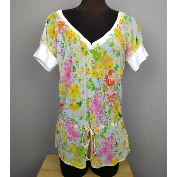 Tommy sheer floral drawstring waist top XL - Picture 9 of 10